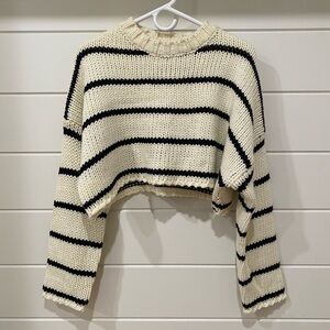 Edikted Black/White Striped Ozzy Cropped Knitted Sweater